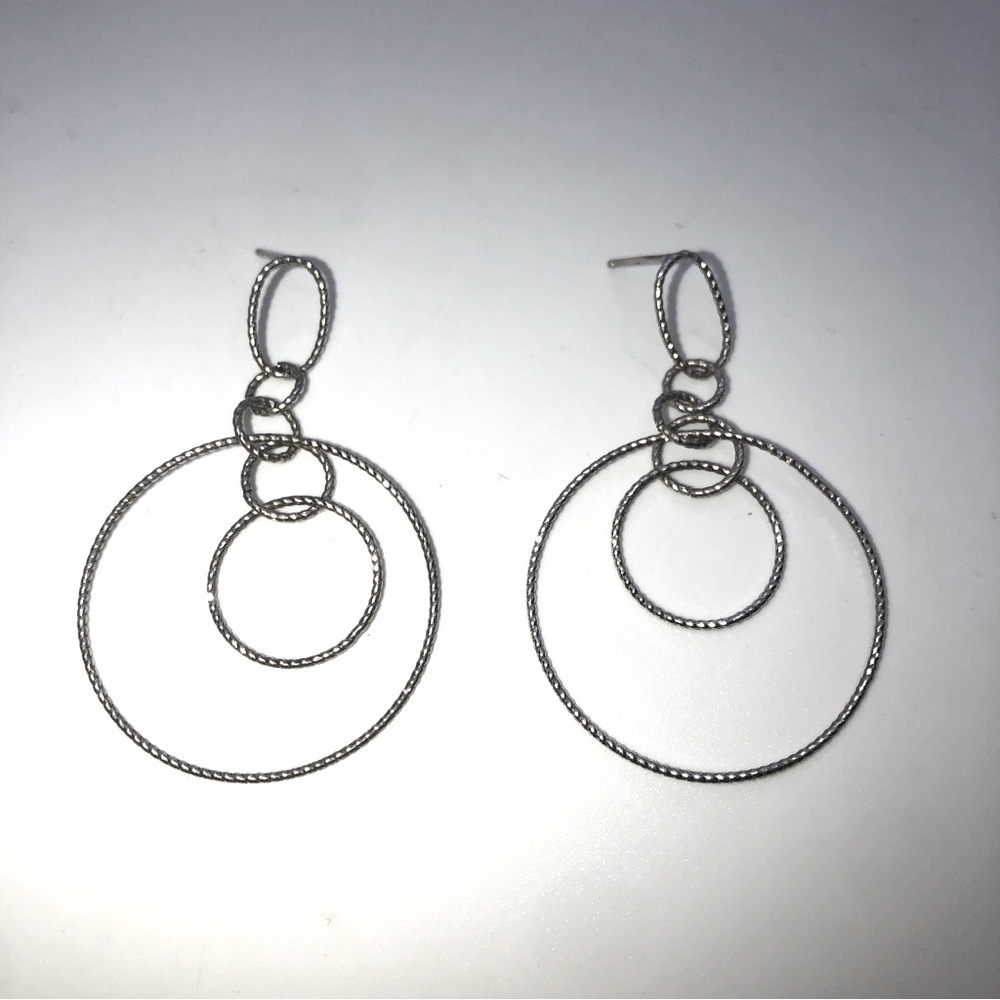 STERLING Silver Cable Twist Design Circles Stud Earrings 2.1”